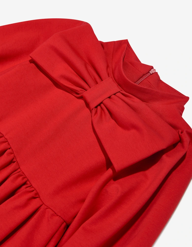 Girls Pleated Bow Dress in Red