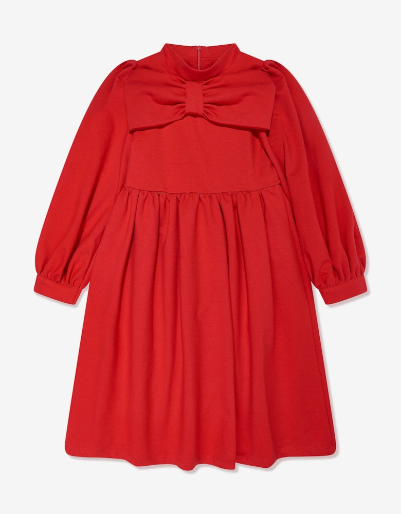 Girls Pleated Bow Dress in Red