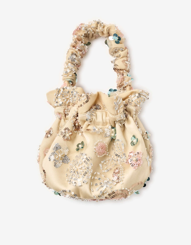 Girls Sequin Embroidered Bag in Beige (16.5cm)