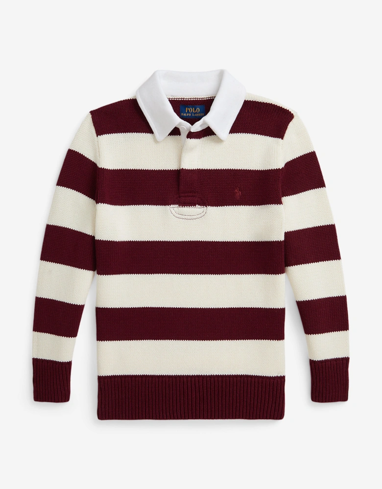Boys Striped Rugby Pullover in Red