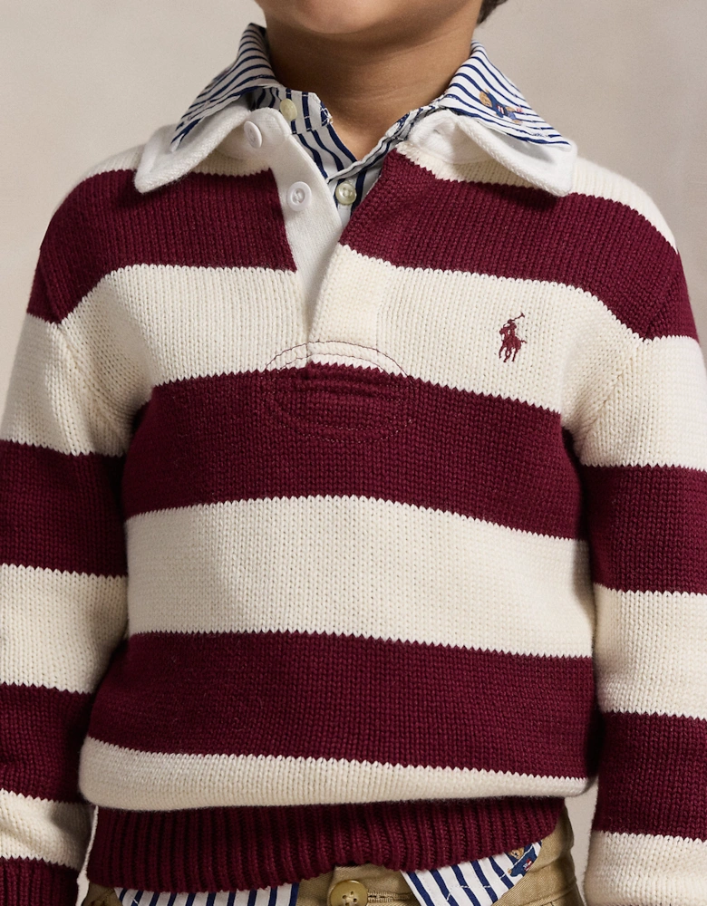 Boys Striped Rugby Pullover in Red