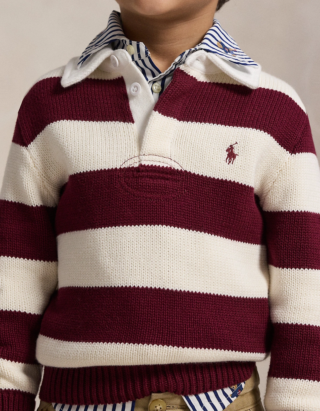 Boys Striped Rugby Pullover in Red
