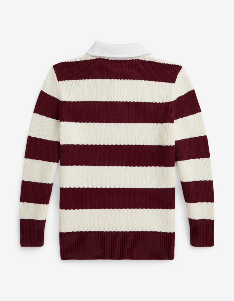 Boys Striped Rugby Pullover in Red