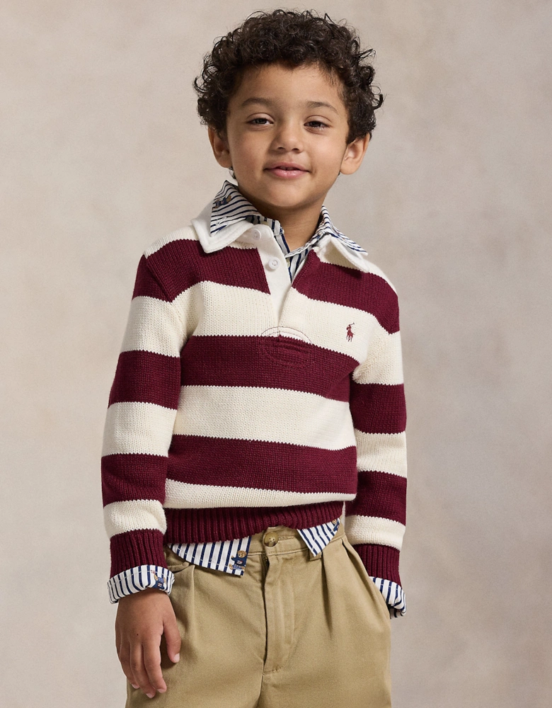 Boys Striped Rugby Pullover in Red