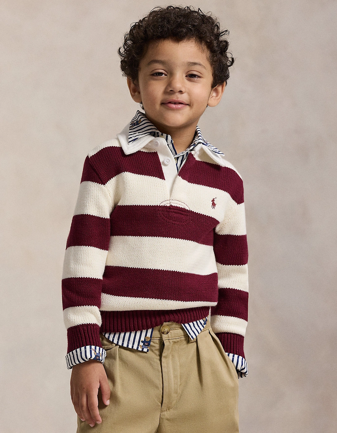 Boys Striped Rugby Pullover in Red