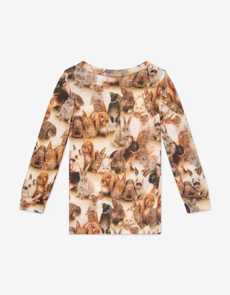 Kids Long Sleeve Rabbits T-Shirt in Beige