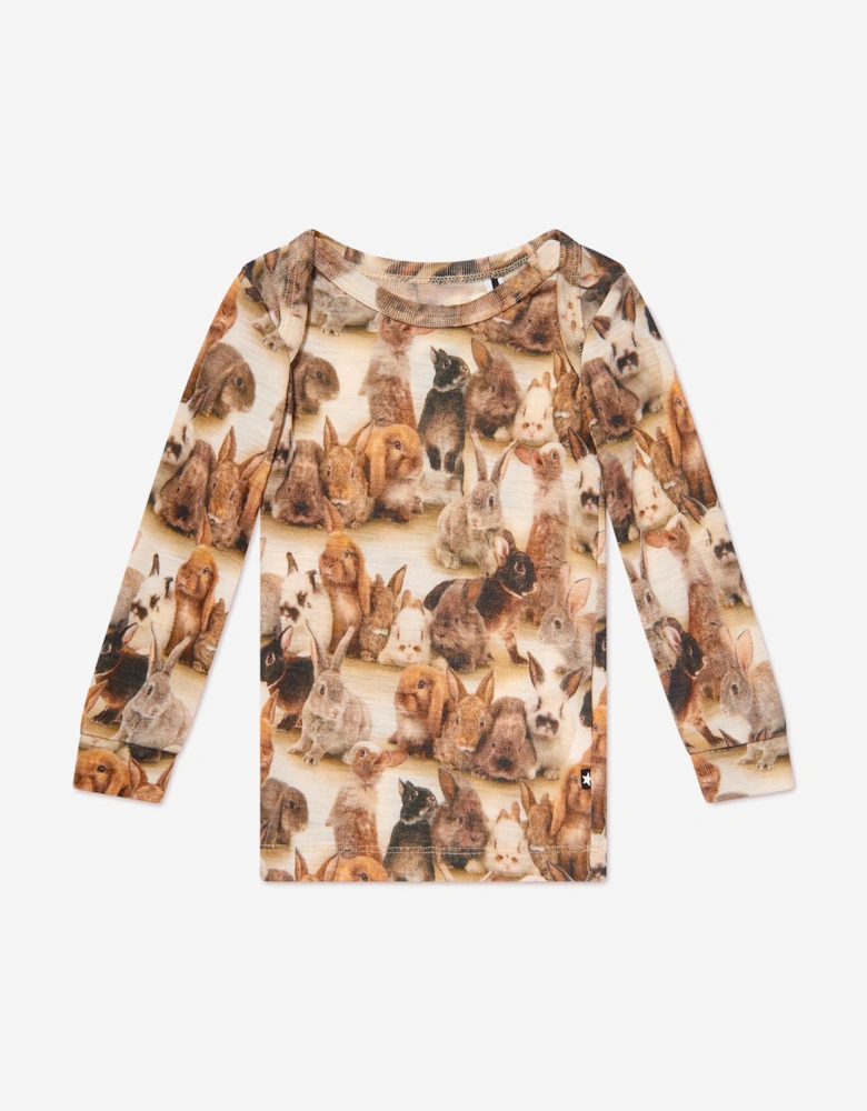 Kids Long Sleeve Rabbits T-Shirt in Beige