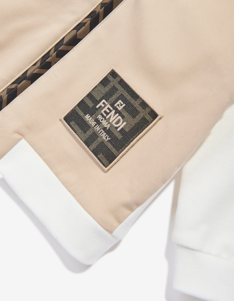 Baby Boys Stretch Gabardine Zip Up Top in Beige
