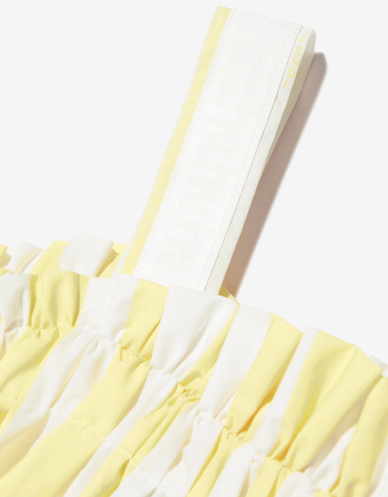 Girls Cotton Striped Flower Dress in Yellow