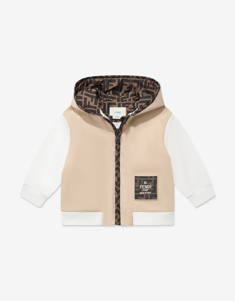 Baby Boys Stretch Gabardine Zip Up Top in Beige