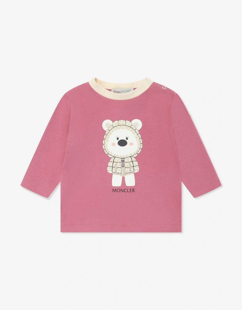 Enfant Baby Girls Long Sleeve Bear T-Shirt in Pink