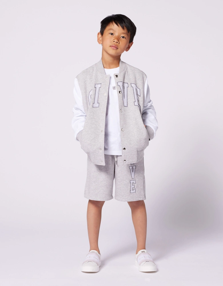 Boys Embroidered Applique Shorts in Grey