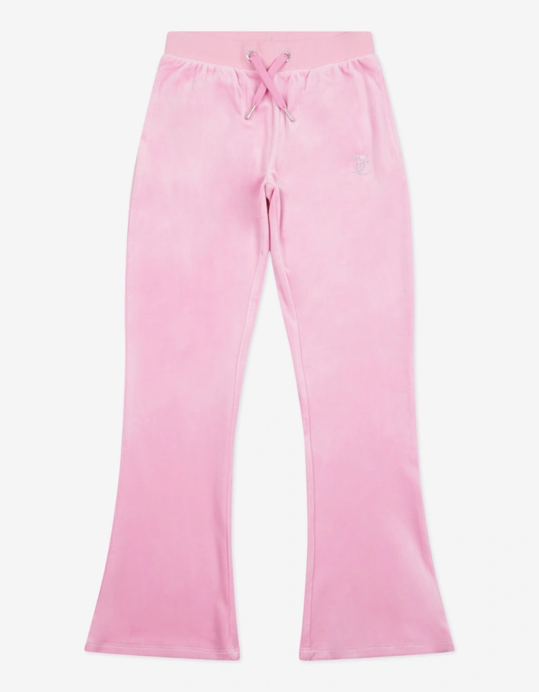 Girls Diamante Logo Bootcut Joggers in Pink
