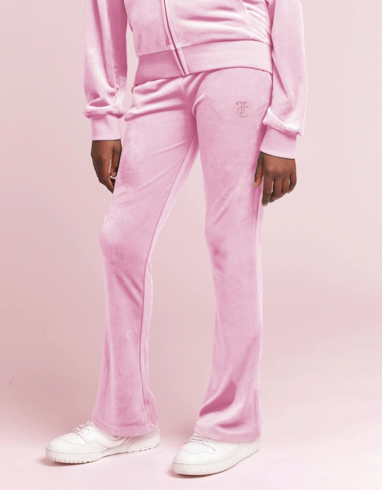Girls Diamante Logo Bootcut Joggers in Pink