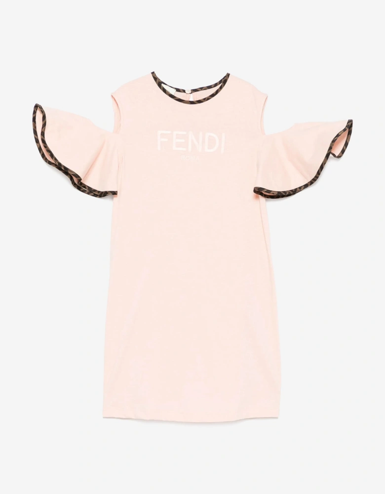Girls Off The Shoulder Jersey Dress in Pink