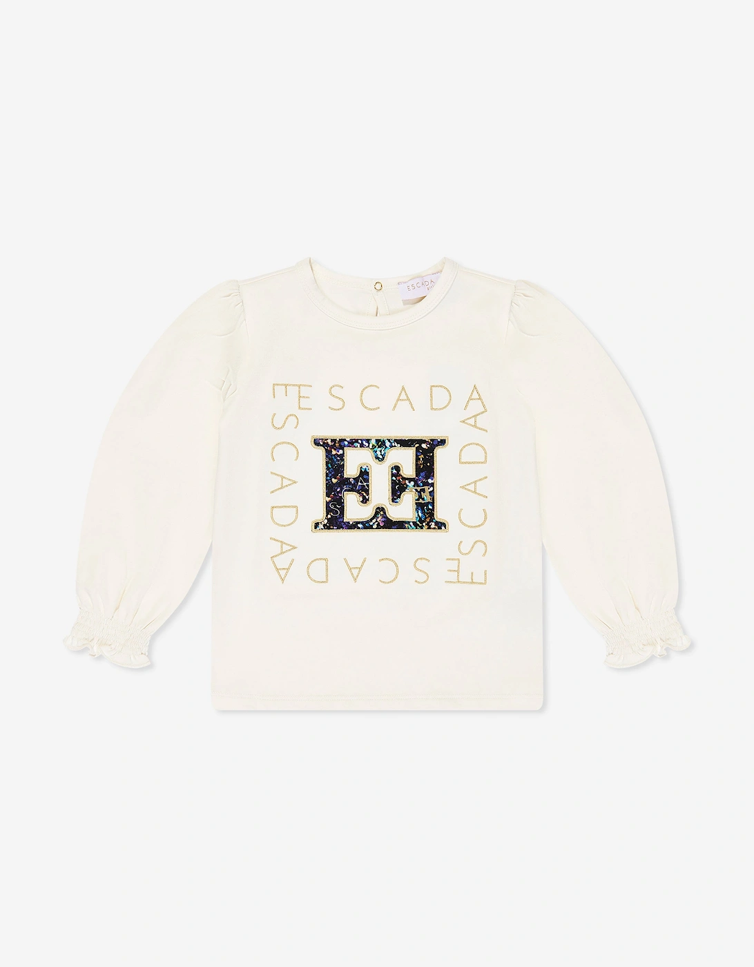Girls Embroidered Logo Long Sleeve T-Shirt in Ivory, 5 of 4