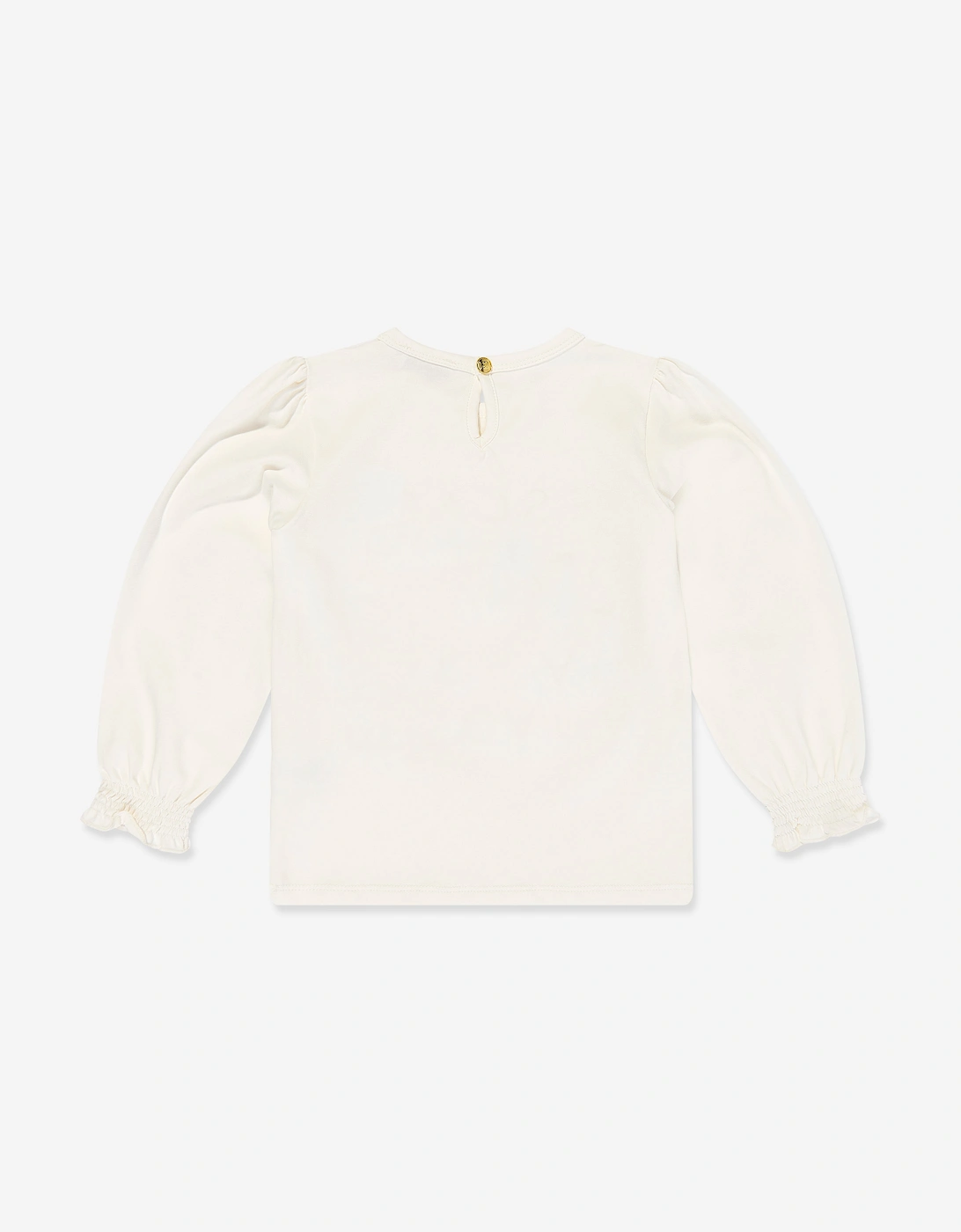 Girls Embroidered Logo Long Sleeve T-Shirt in Ivory