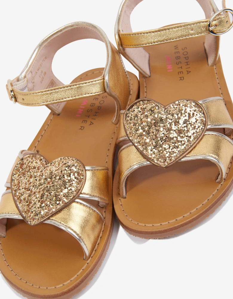 Girls Leather Amora Sandals in Gold