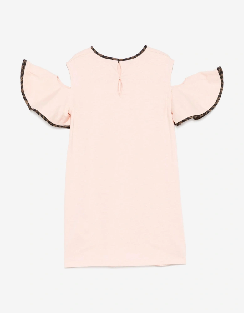 Girls Off The Shoulder Jersey Dress in Pink