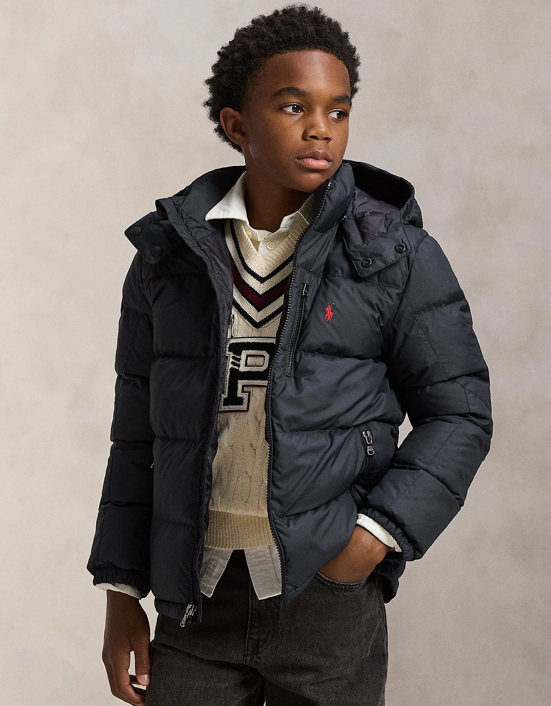 Boys Down Padded Puffer Jacket in Black