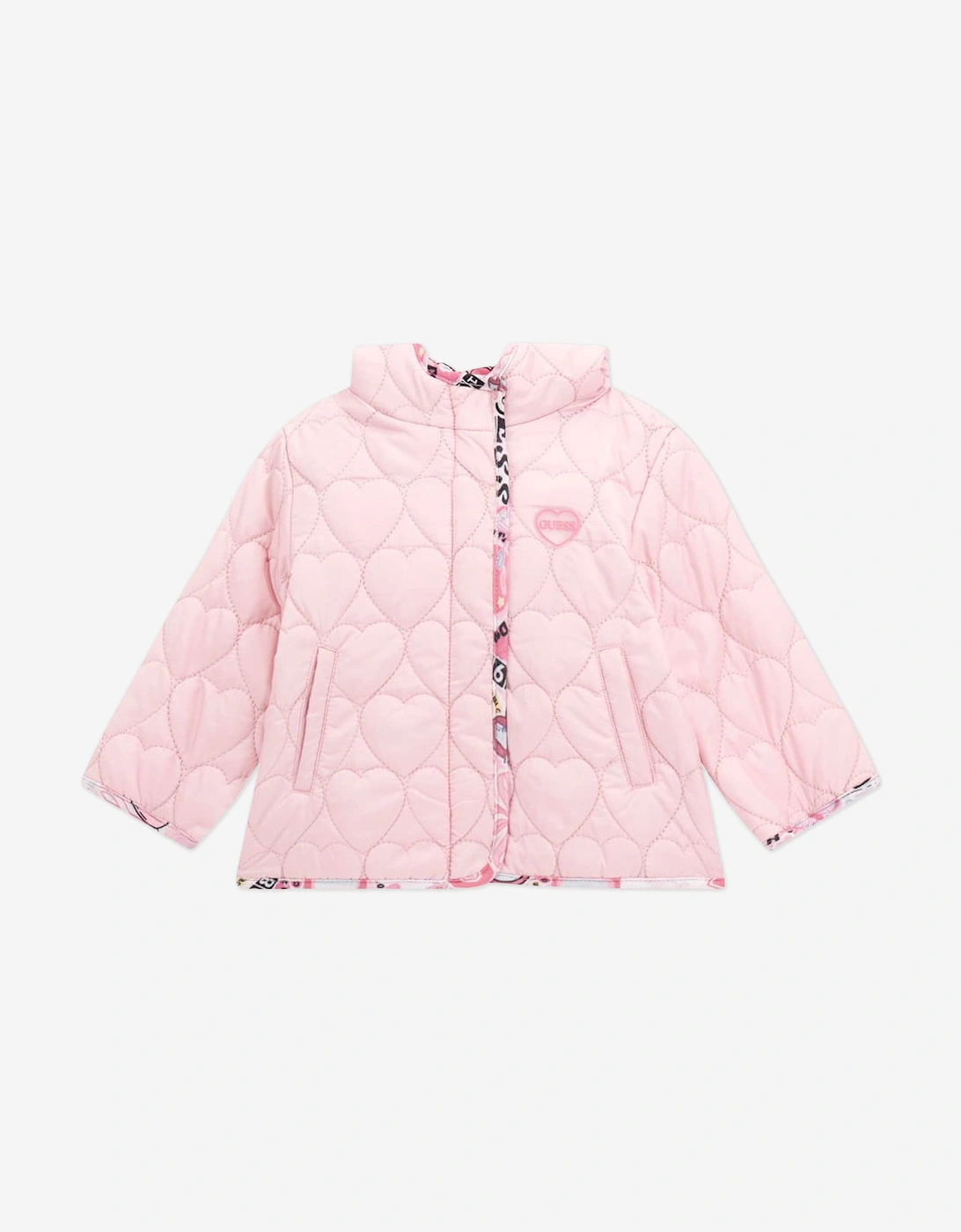 Baby Girls Padded Heart Jacket in Pink, 5 of 4