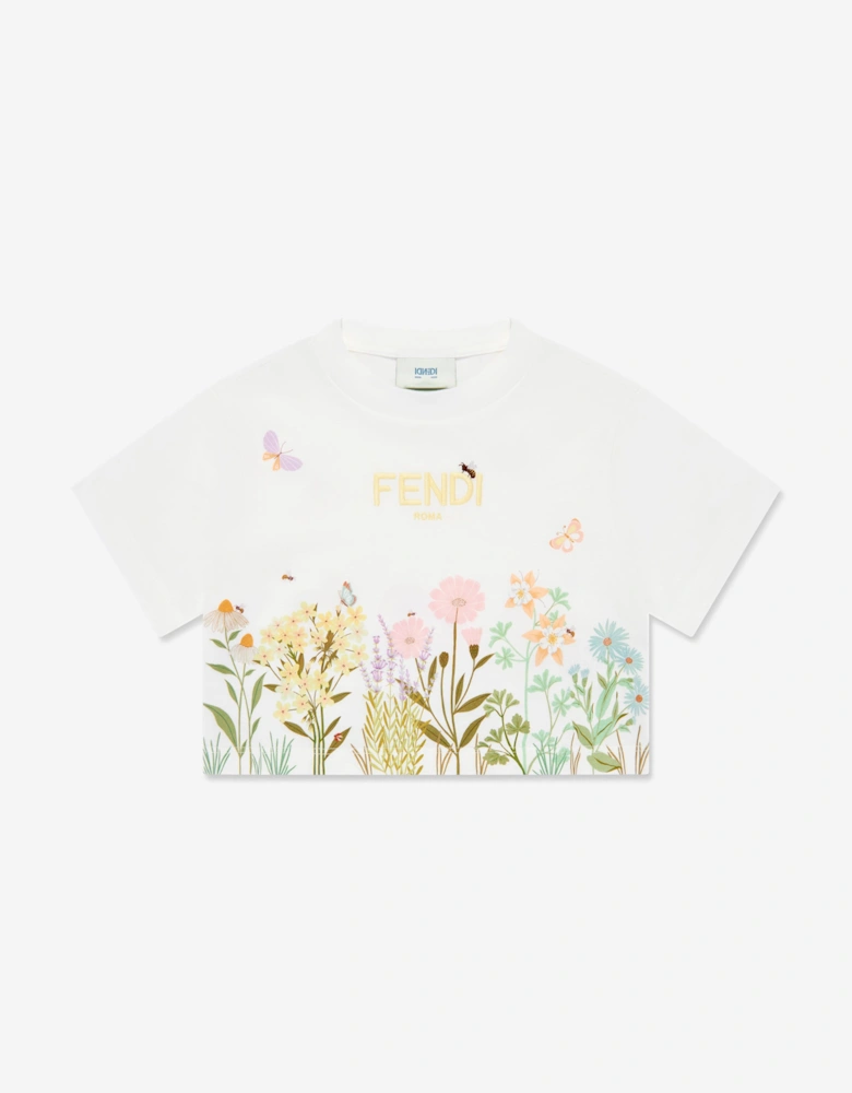 Girls Floral Cropped T-Shirt in White