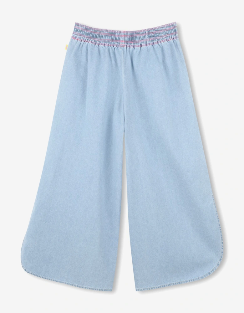 Billieblush Girls Embroidered Denim Trousers in Blue