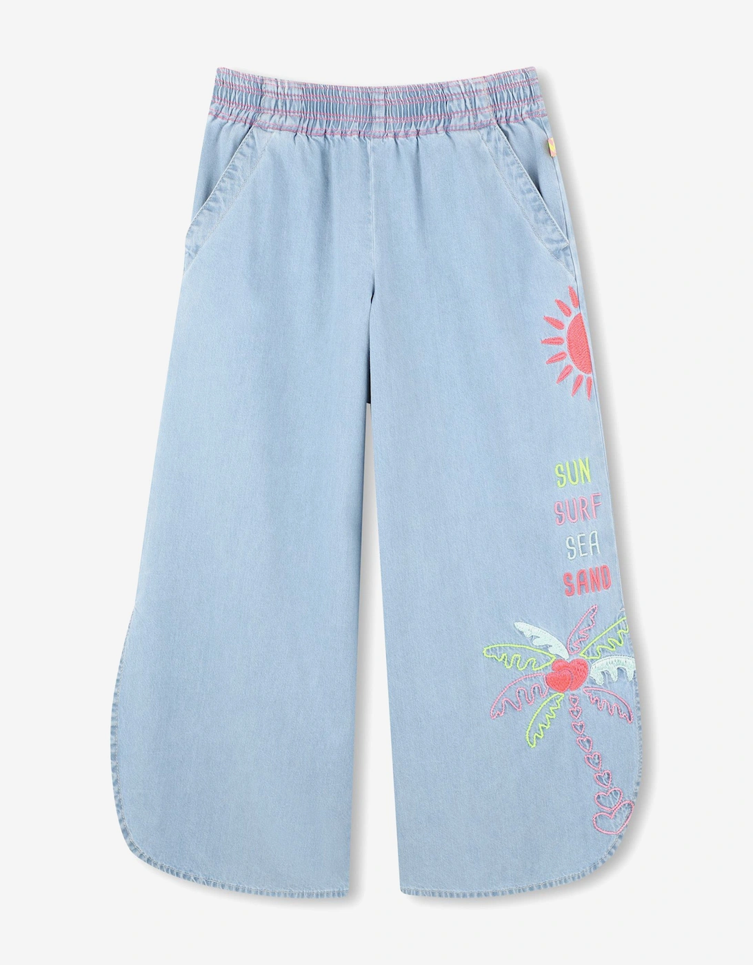 Billieblush Girls Embroidered Denim Trousers in Blue, 5 of 4