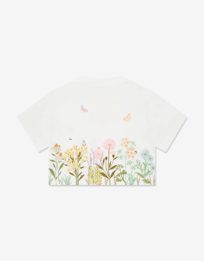 Girls Floral Cropped T-Shirt in White
