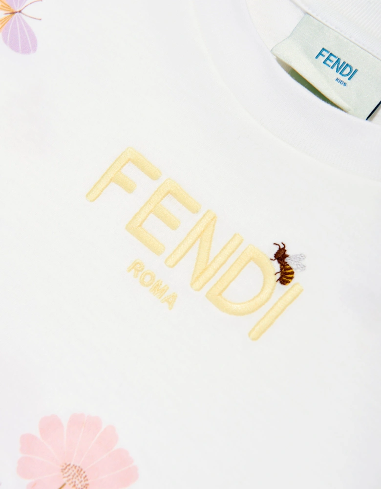 Girls Floral Cropped T-Shirt in White