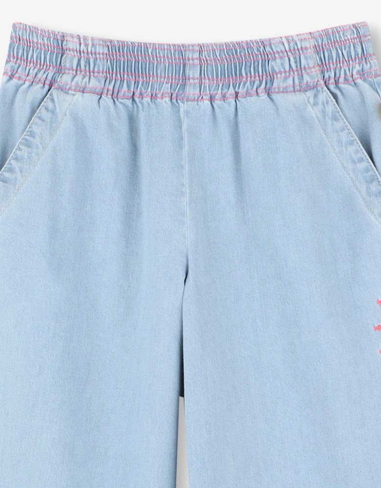 Billieblush Girls Embroidered Denim Trousers in Blue