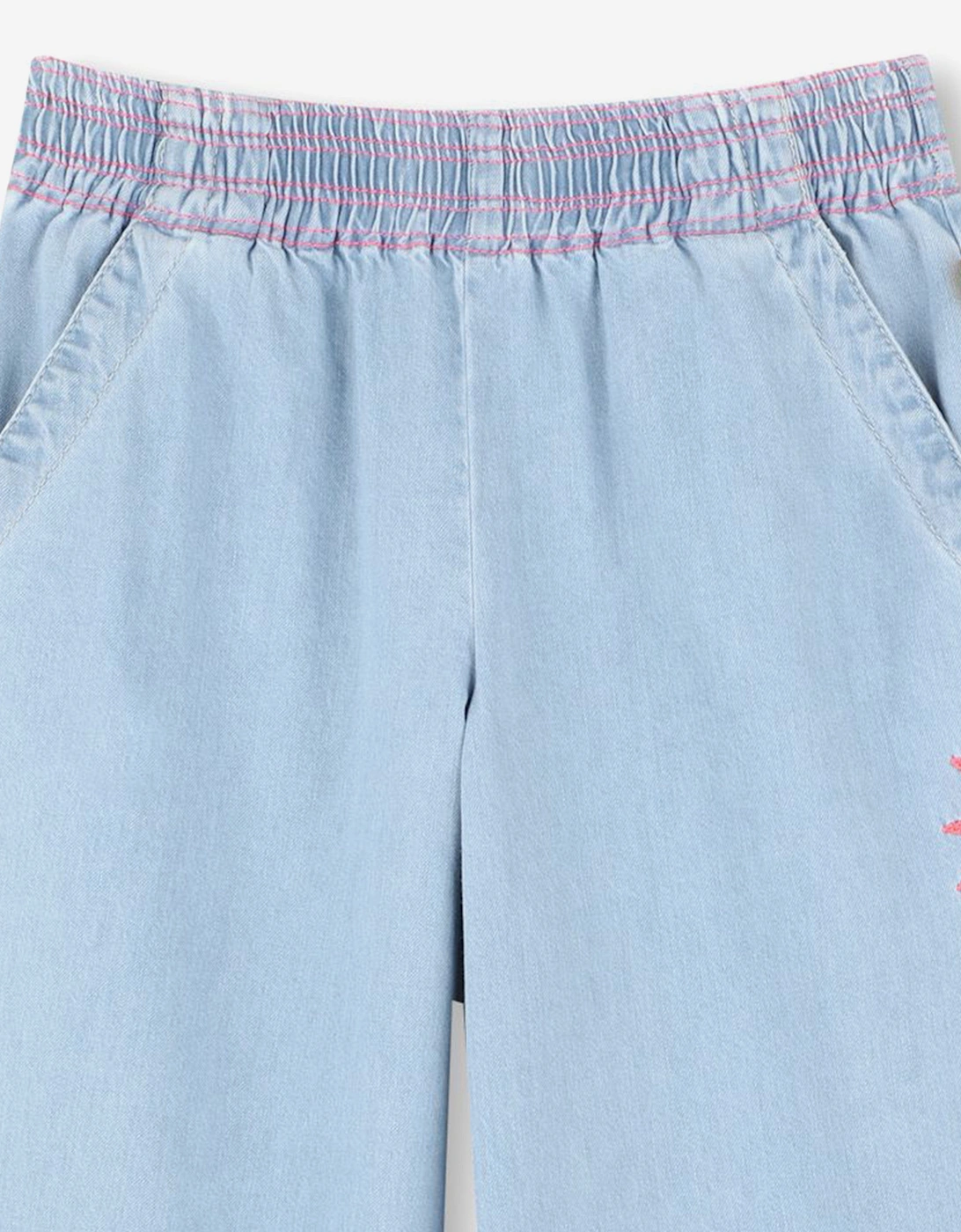 Billieblush Girls Embroidered Denim Trousers in Blue