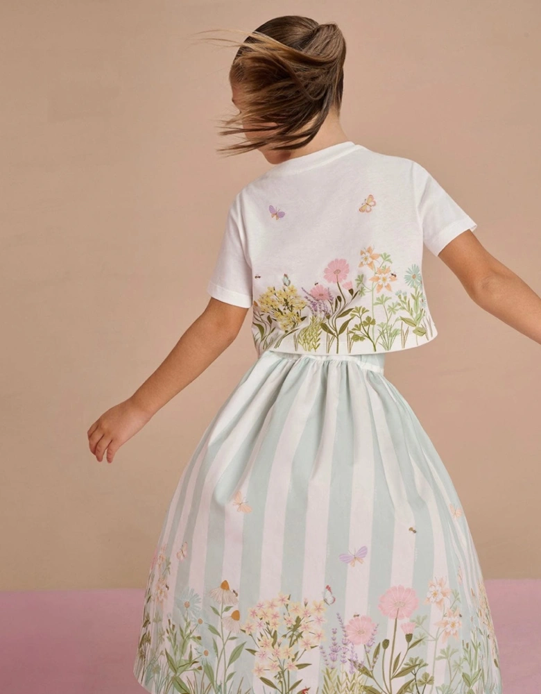 Girls Floral Cropped T-Shirt in White