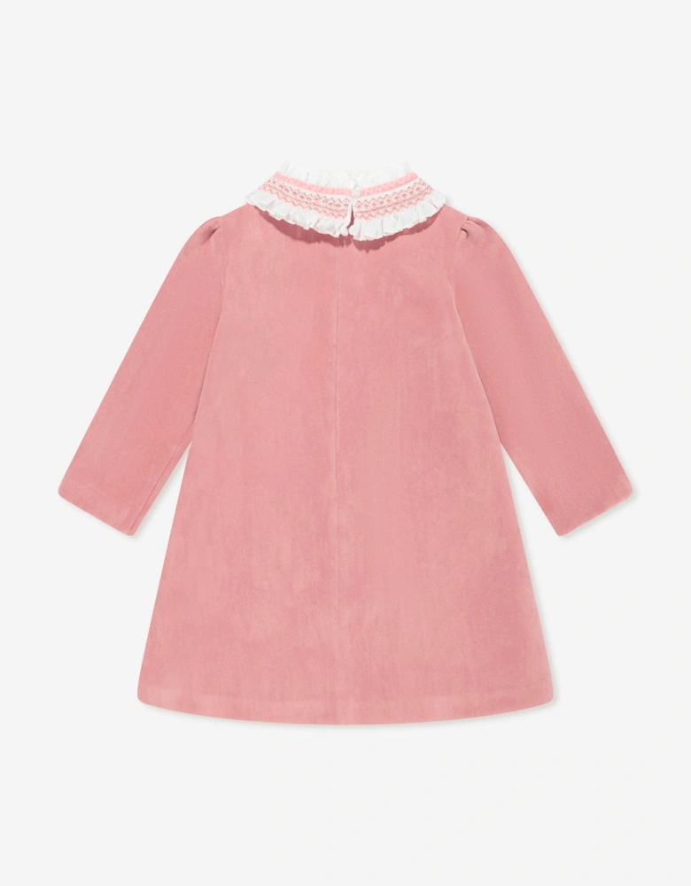 Girls Velvet Smocked Dress in Pink