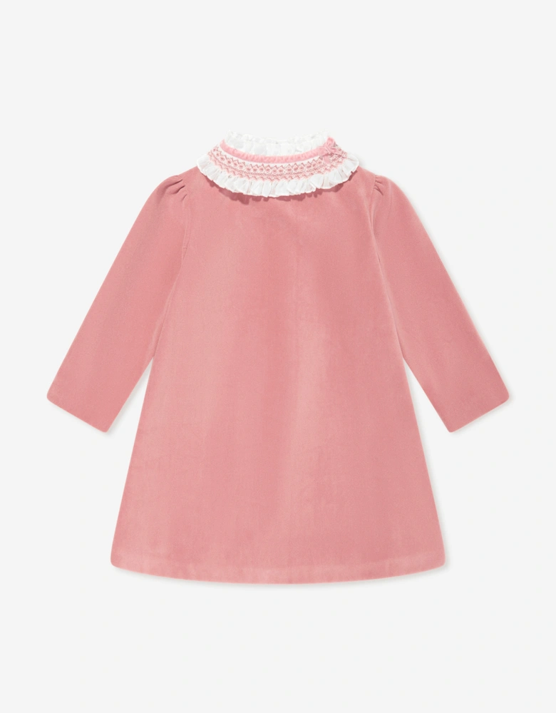 Girls Velvet Smocked Dress in Pink