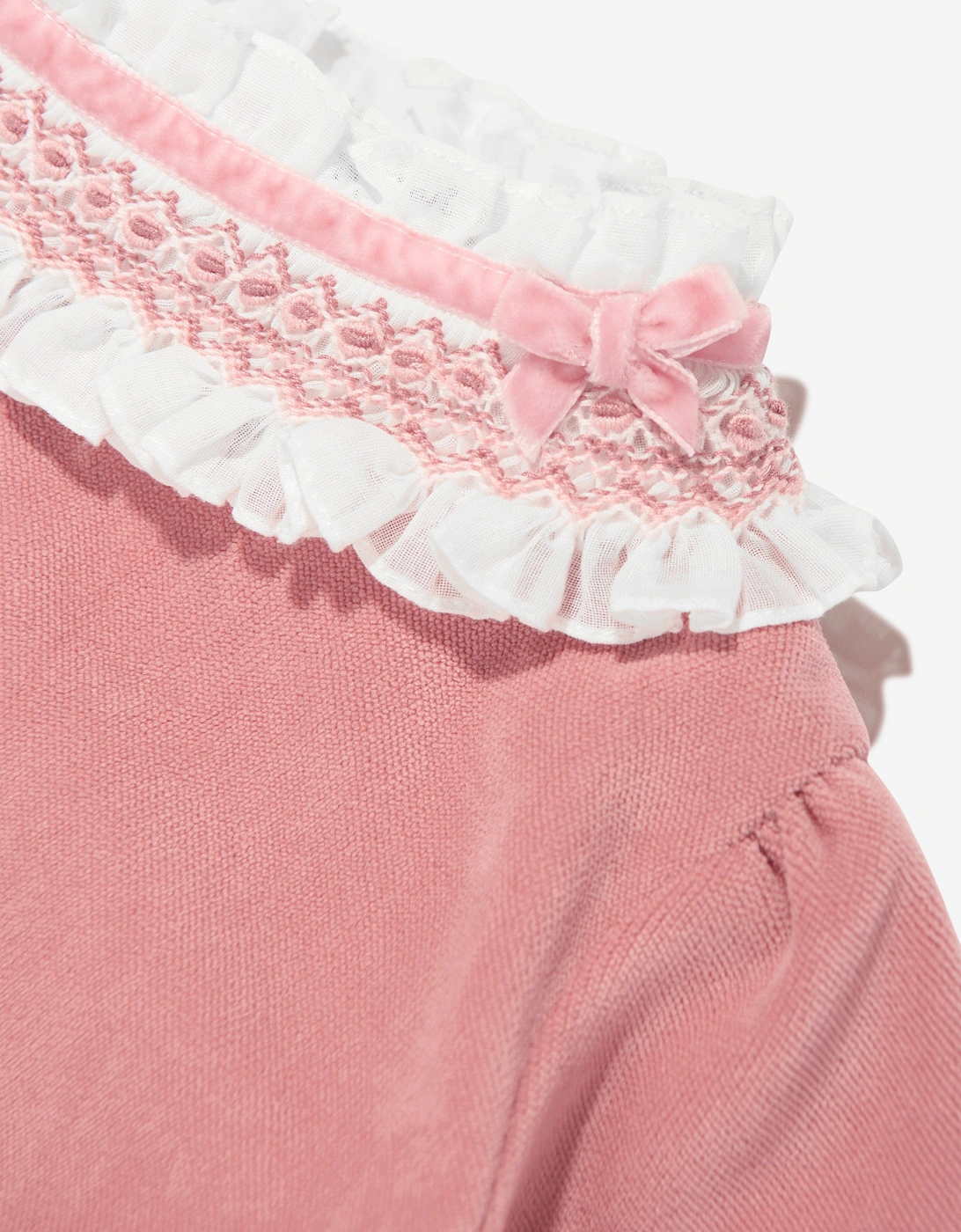 Girls Velvet Smocked Dress in Pink