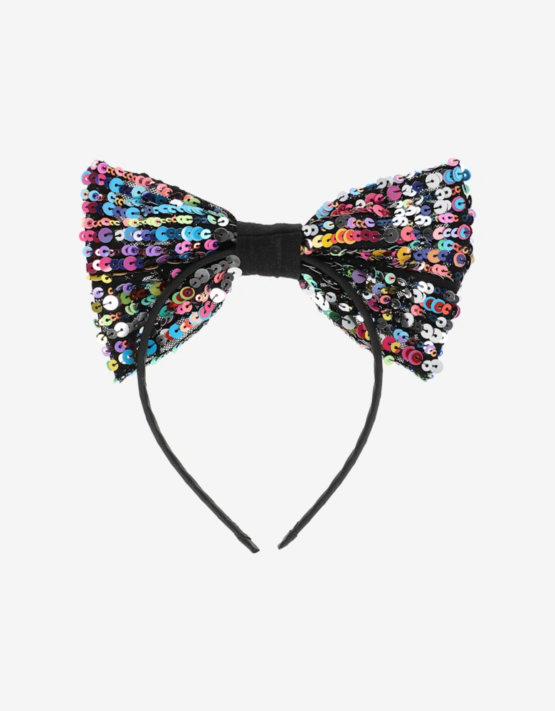 Angels Face Girls Queenie Multi Sequin Bow Headband in Black