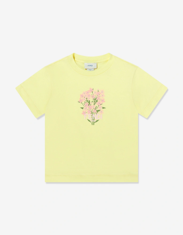 Girls Flower Embroidered T-Shirt in Yellow