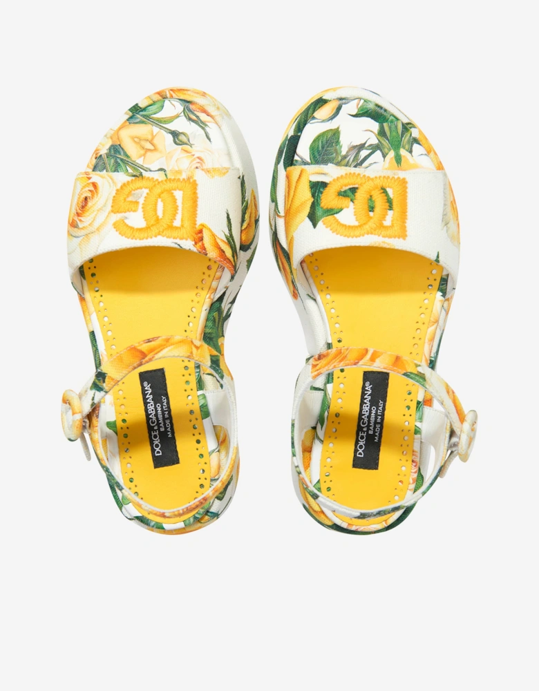 Girls Canvas Rose Print Sandals in Multicolour