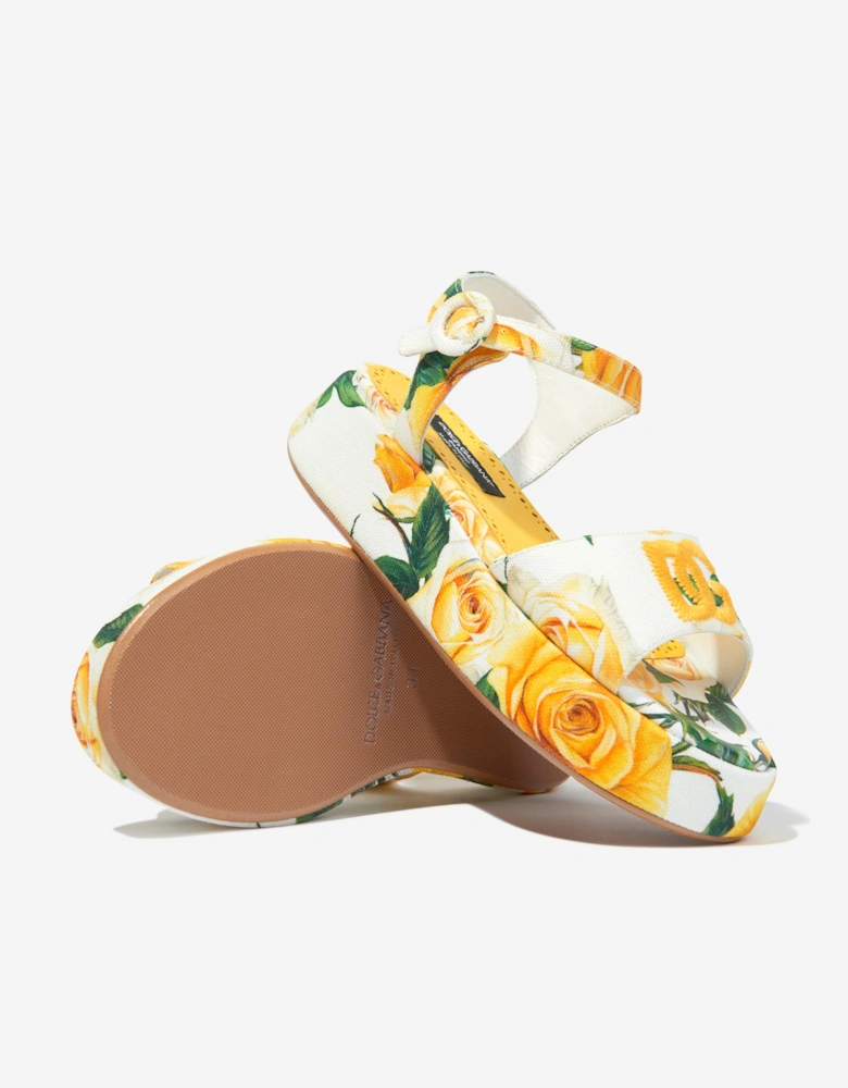 Girls Canvas Rose Print Sandals in Multicolour