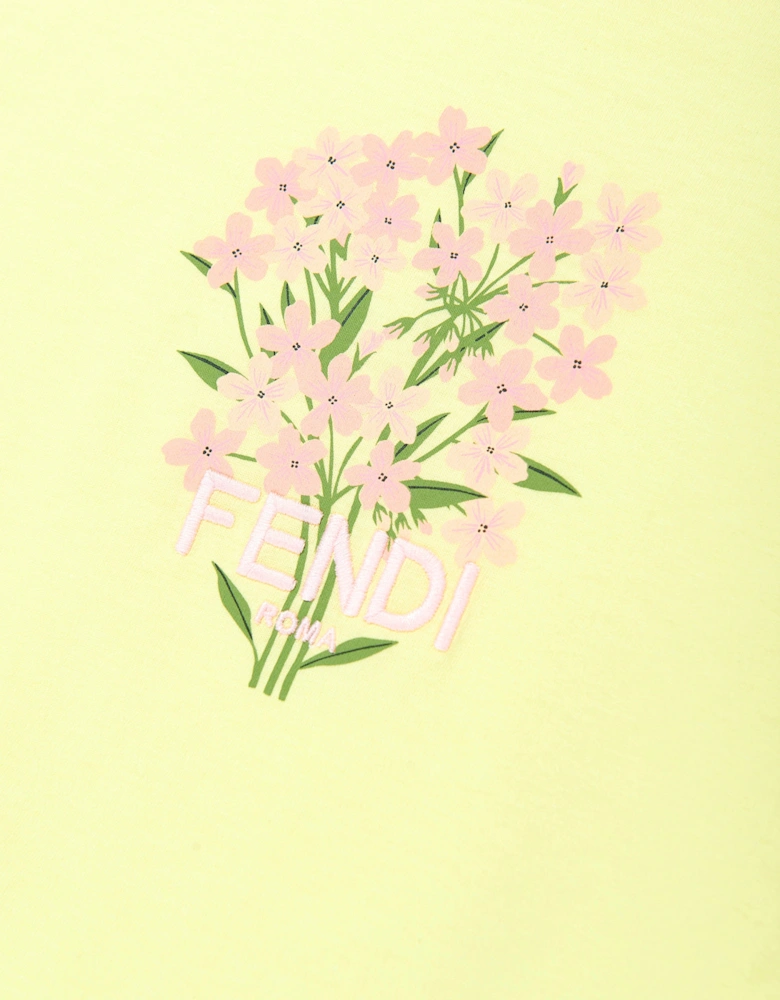 Girls Flower Embroidered T-Shirt in Yellow