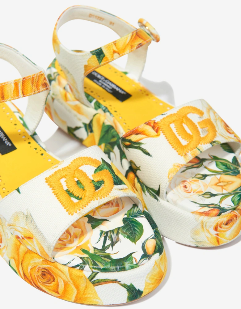 Girls Canvas Rose Print Sandals in Multicolour