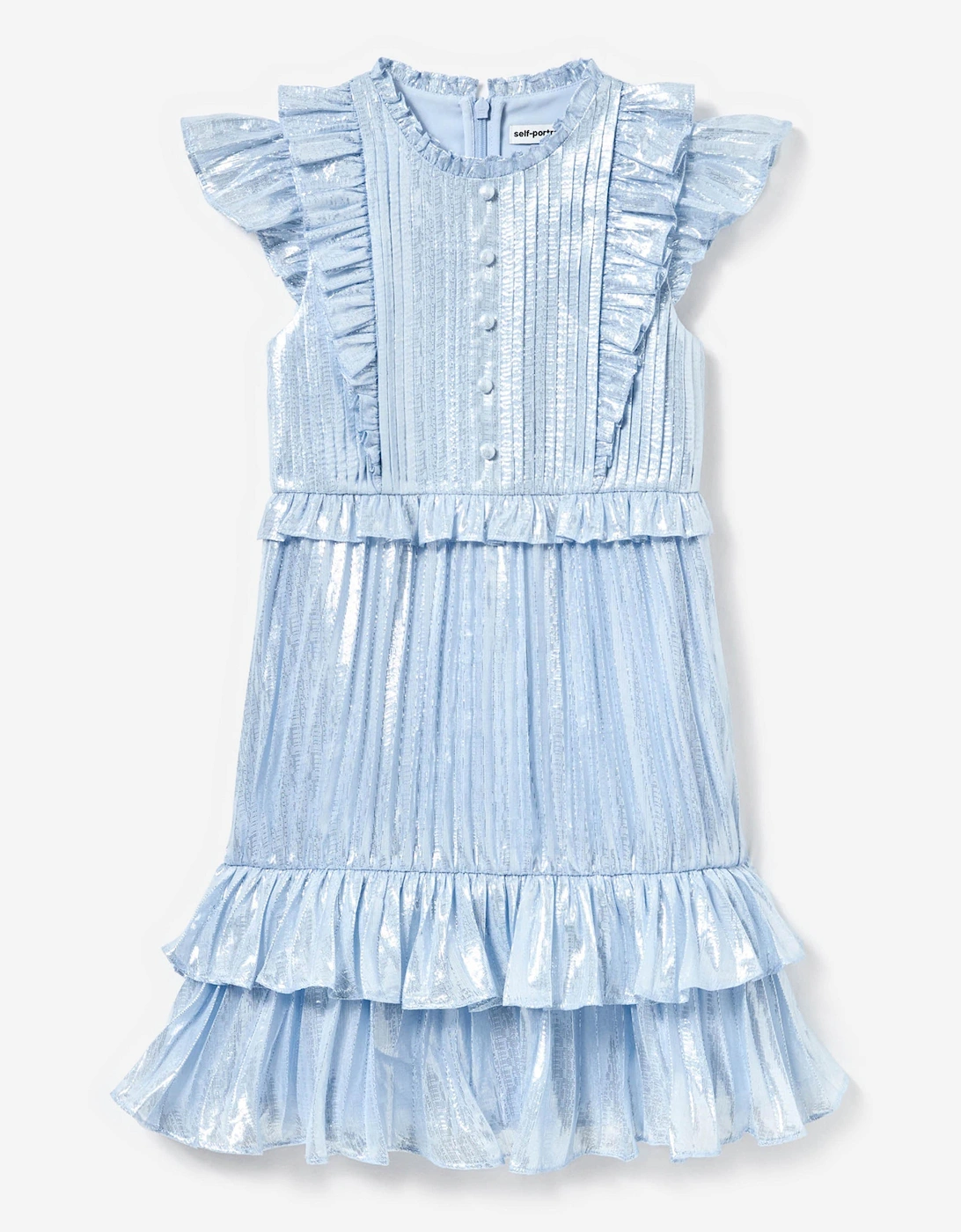 Girls Silk Metallic Ruffle Dress in Blue, 6 of 5