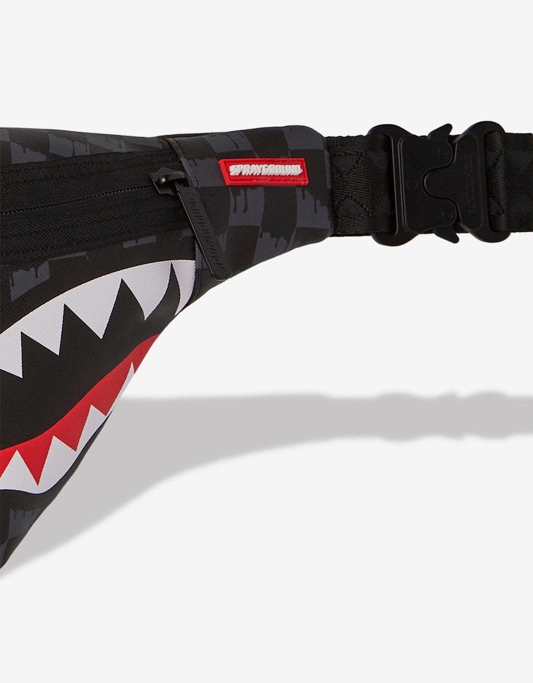 Kids Drip Check Shark Belt Bag in Black (23cm)