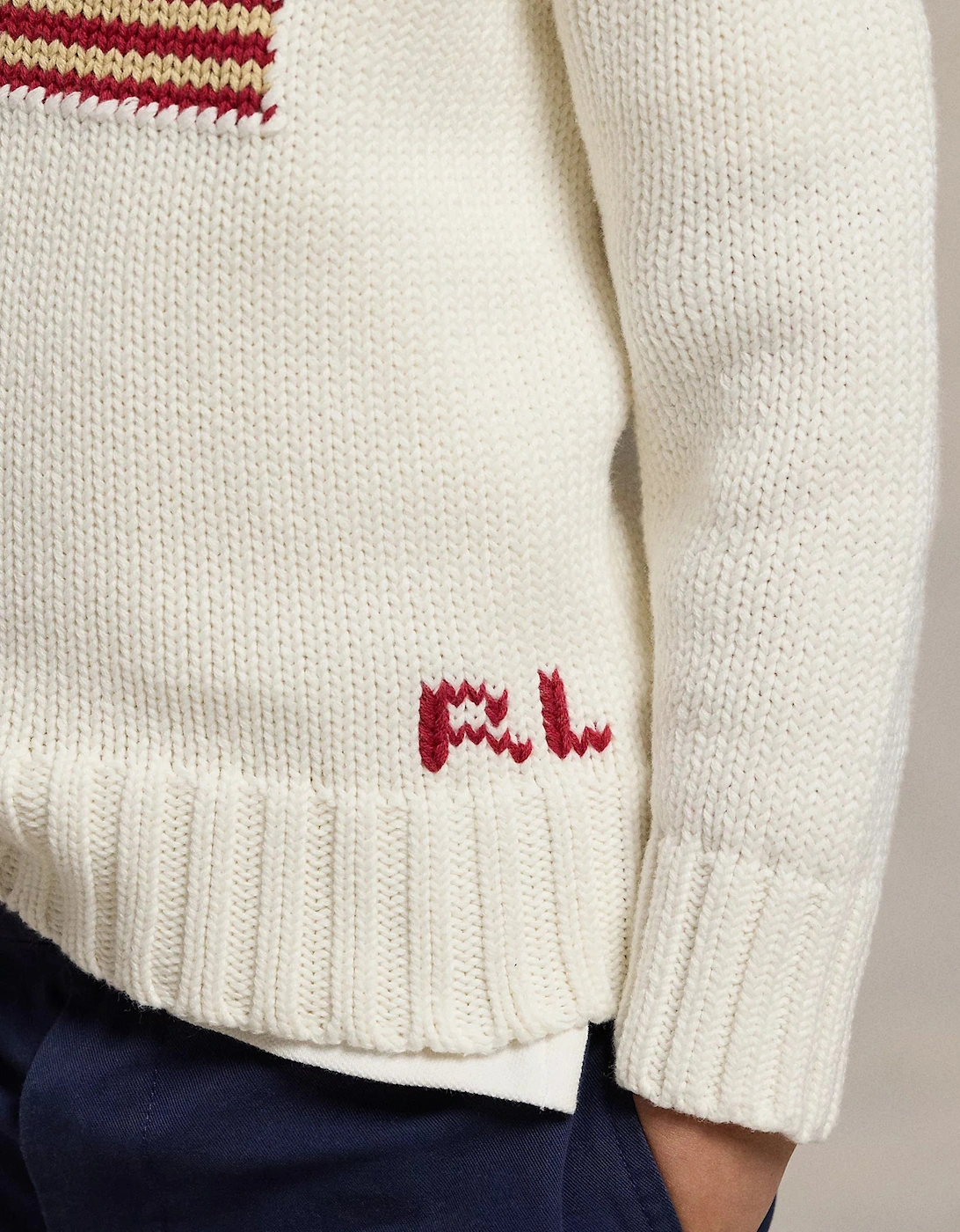 Boys Cotton Knit Flag Jumper in Ivory