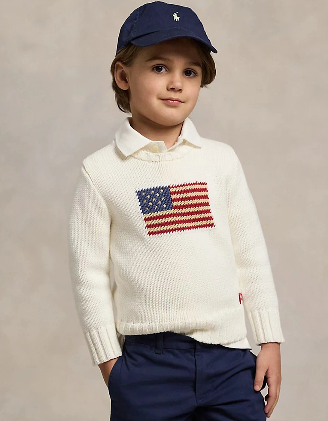 Boys Cotton Knit Flag Jumper in Ivory