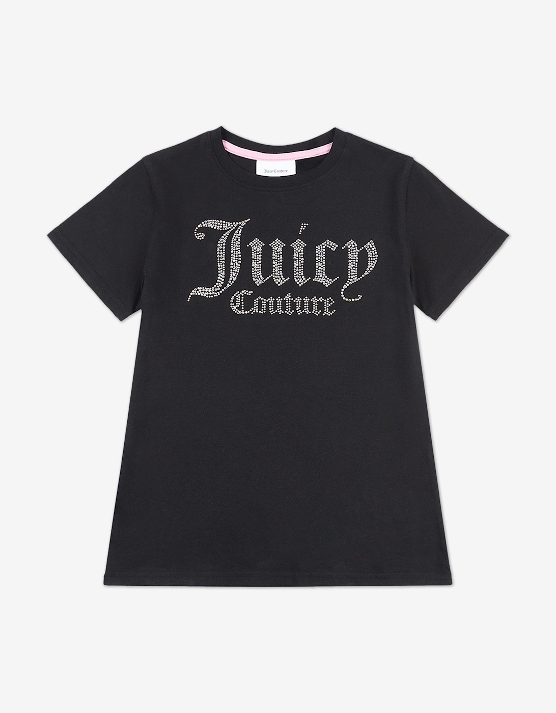 Girls Diamante Logo Fitted T-Shirt in Black, 5 of 4