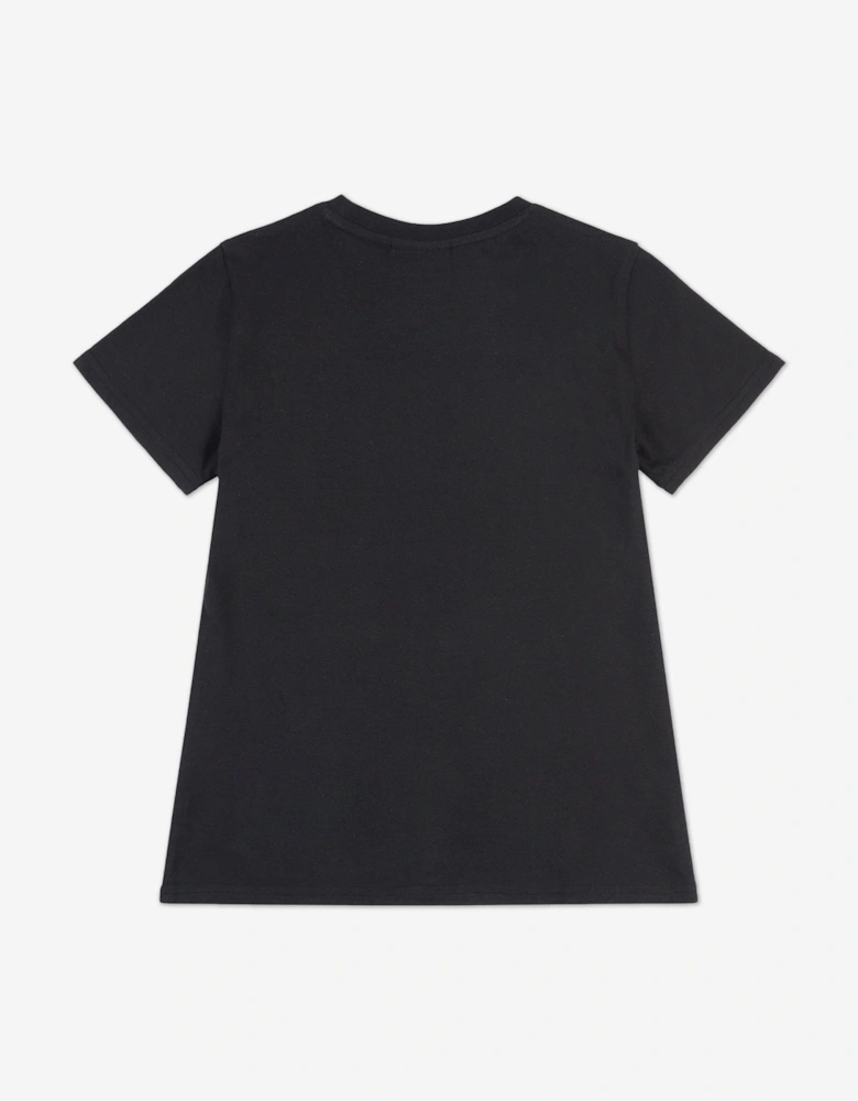 Girls Diamante Logo Fitted T-Shirt in Black