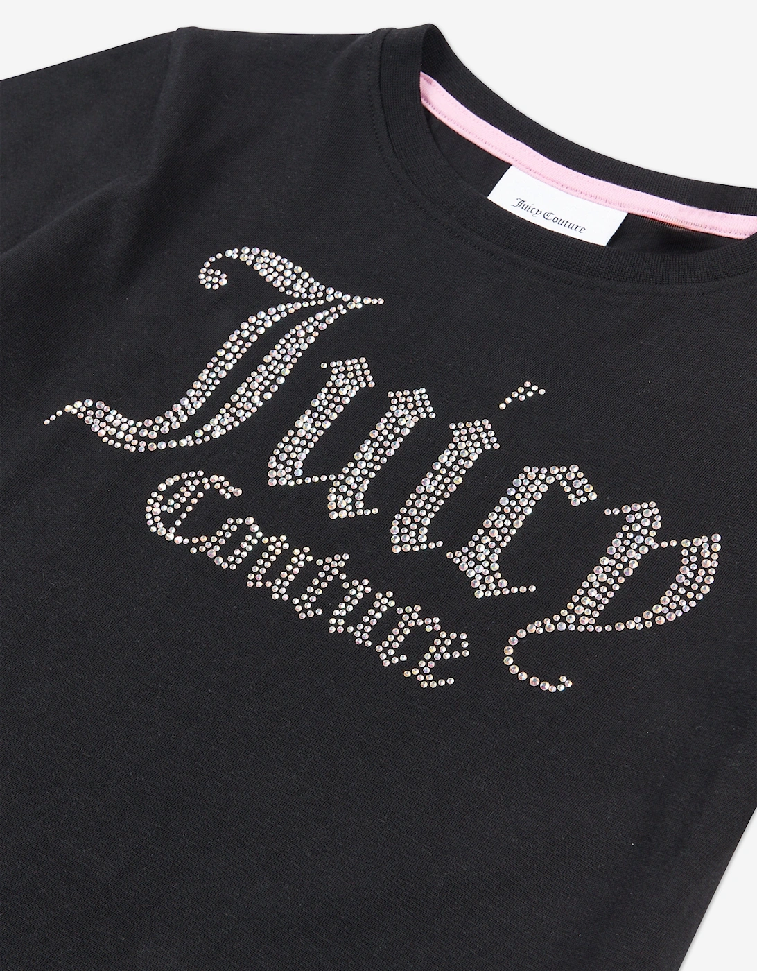 Girls Diamante Logo Fitted T-Shirt in Black