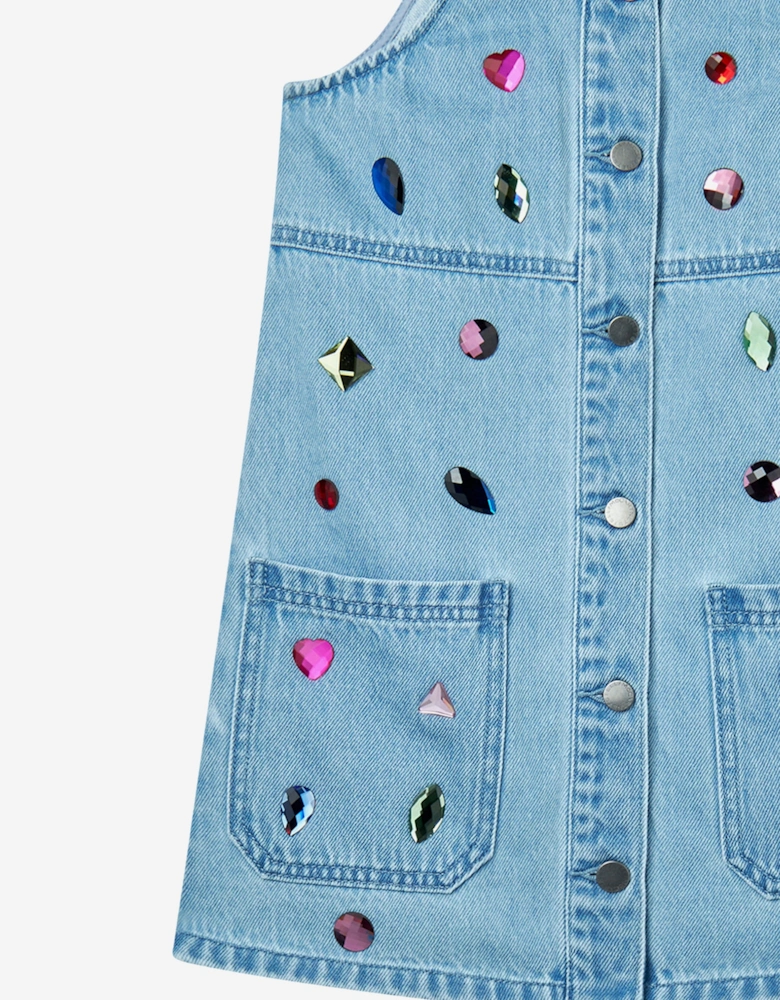 Girls Chambray Jewelled Dress in Blue